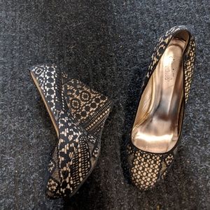 Gold and Black lace pattern wedges